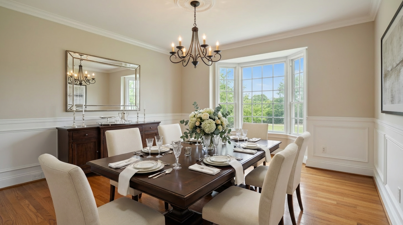 Bedroom with cozy virtual decoration